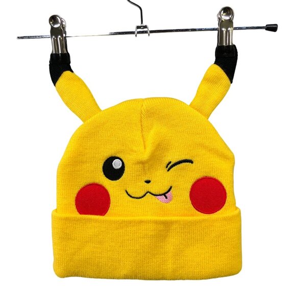 Pokemon Pikachu Beanie Hat Youth Kids One Size (14+) Yellow Knit Winter - Picture 1 of 8